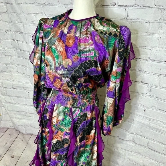 Susan Freis vintage multicolor ruffle tier abstract dress - Picture 6 of 15